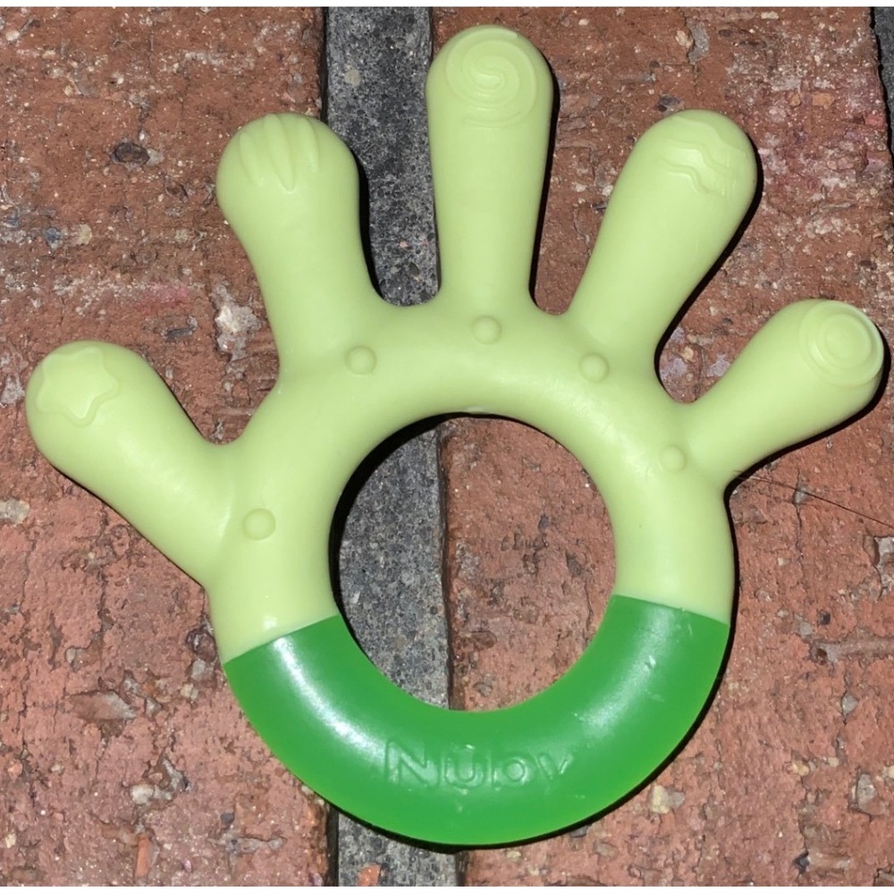 Nuby Green Silicone Hand Shaped Multi Textured Teething Ring Baby Toy